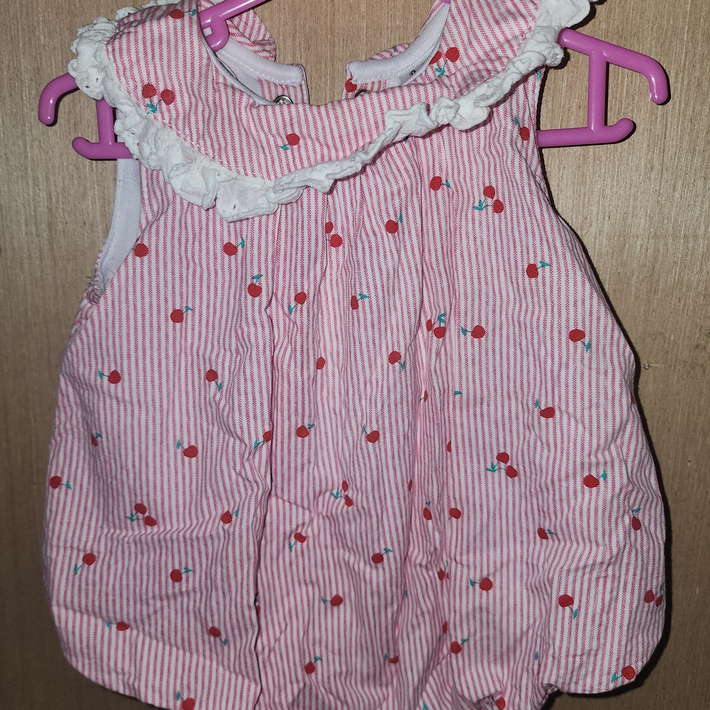 Pink Striped Cherry Print Baby Dress